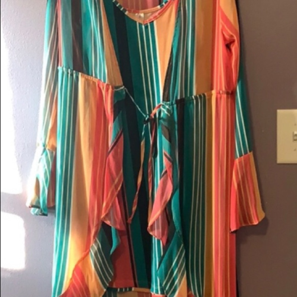 No Boundaries Striped dress with matching kimono - Melon. Rare find.
